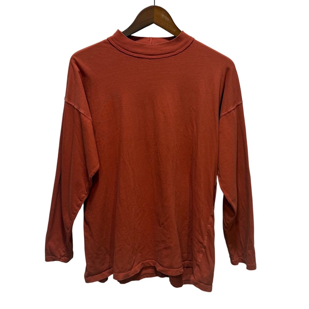 We The Free Women's XS Mock Neck‎ Long Sleeve T-Shirt Distressed Rust Orange